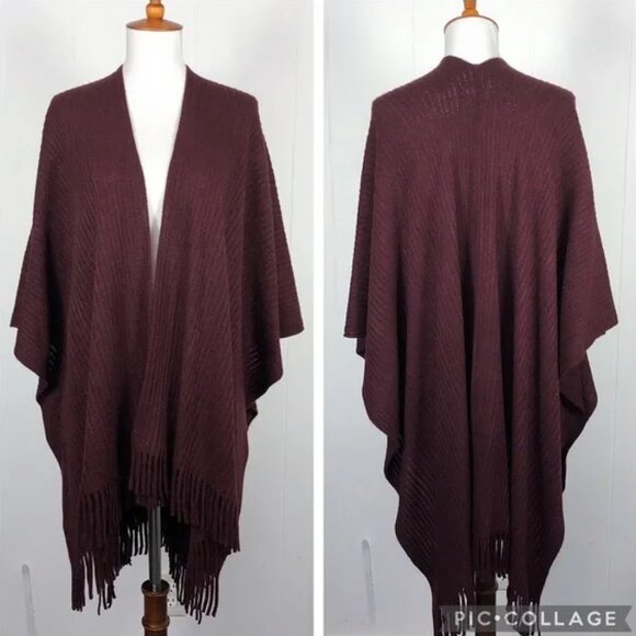 LOFT Accessories - Loft Fringed Ruana Wrap Cozy Knit One Size - EUC